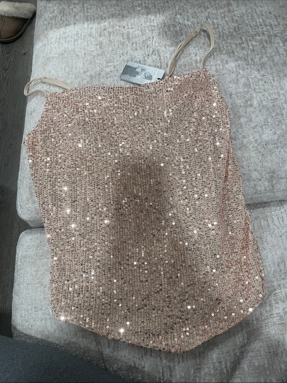 Sequin Cami Tank Top - Rose Gold Sparkle